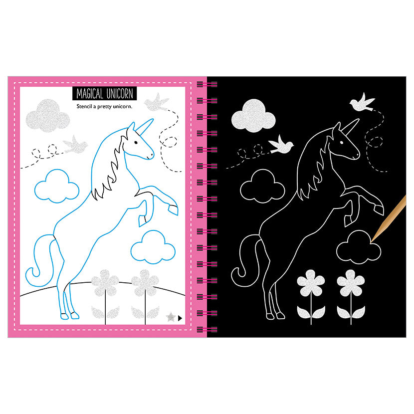 Libro De Actividades Scratch And Sparkle Unicorns And Mermaids Stencil Art