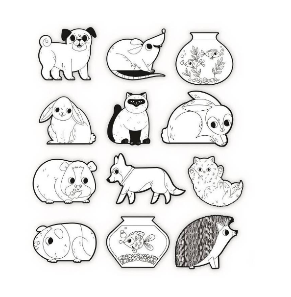 Set De Arte Stickers Para Colorear Mascotas