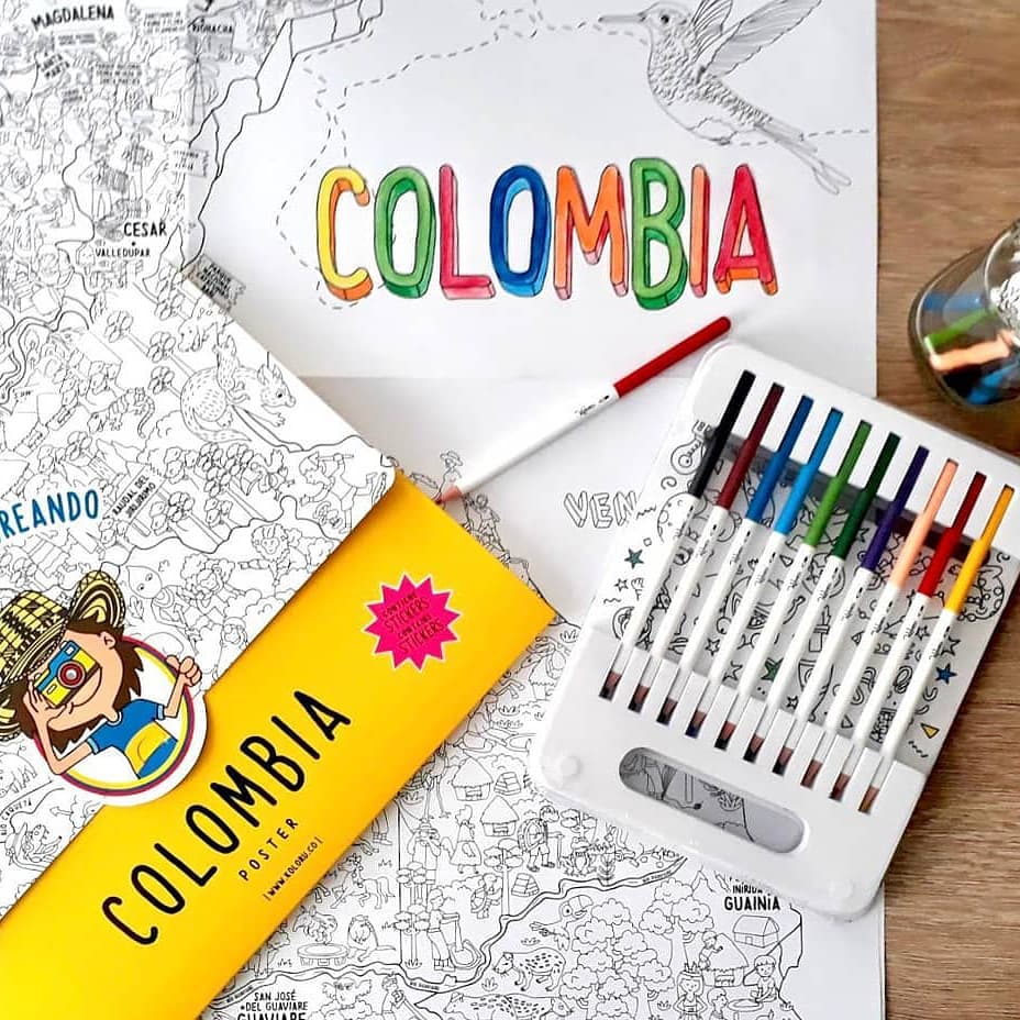 Póster para colorear Colombia + colores