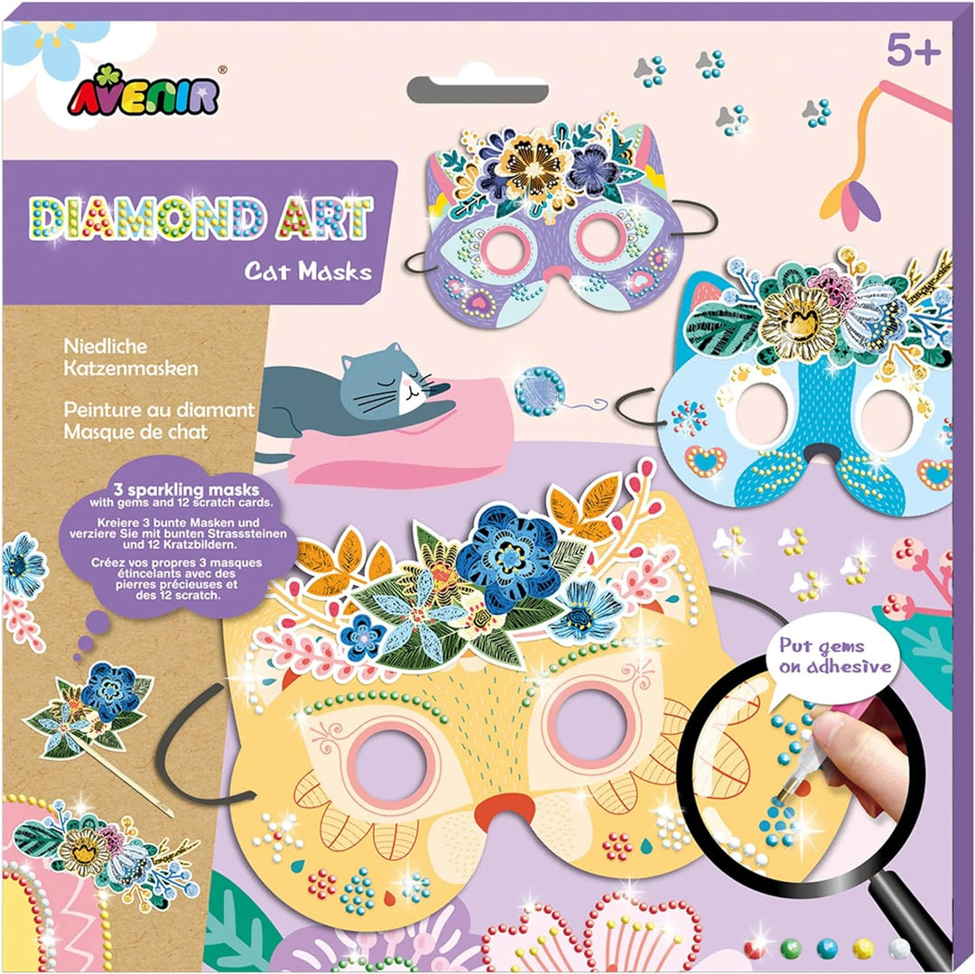 Set Arte Y Diseño Con Diamantes Mascaras Gatos y Flores