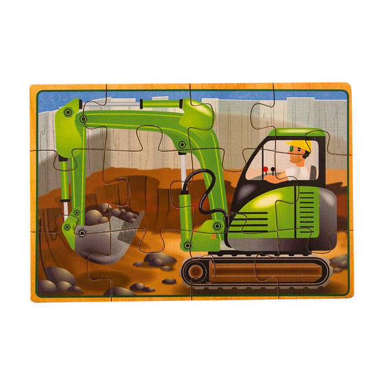 Caja con 4 Rompecabezas de Vehículos de Construcción