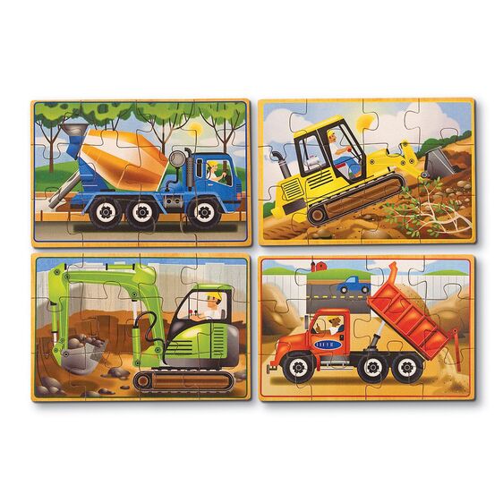 Caja con 4 Rompecabezas de Vehículos de Construcción