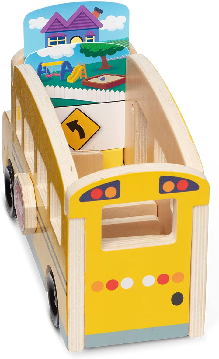 Bus Escolar De Impulso En Madera Pistas Blue