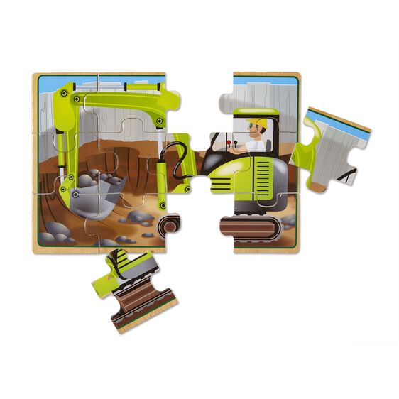Caja con 4 Rompecabezas de Vehículos de Construcción