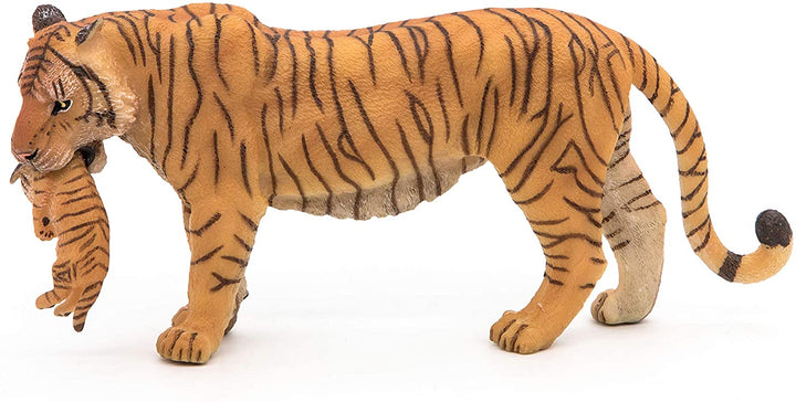 Figura Animales Tigre Con Cachorro Pintado a Mano