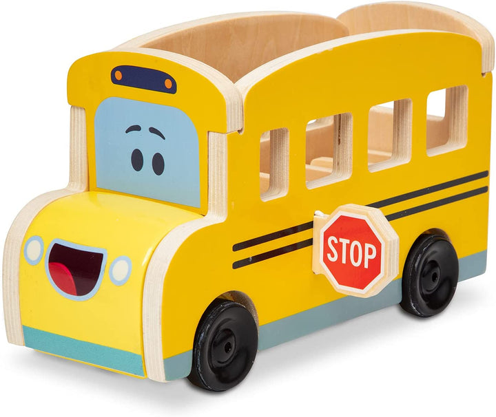 Bus Escolar De Impulso En Madera Pistas Blue