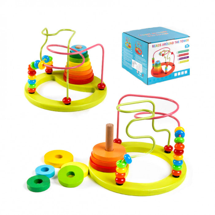 Juego Montessori 2 en 1 Laberinto 3d Y Torre De Apilar