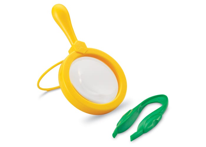 Pinza Sensorial y Lupa Amarillo Para Niños niñas