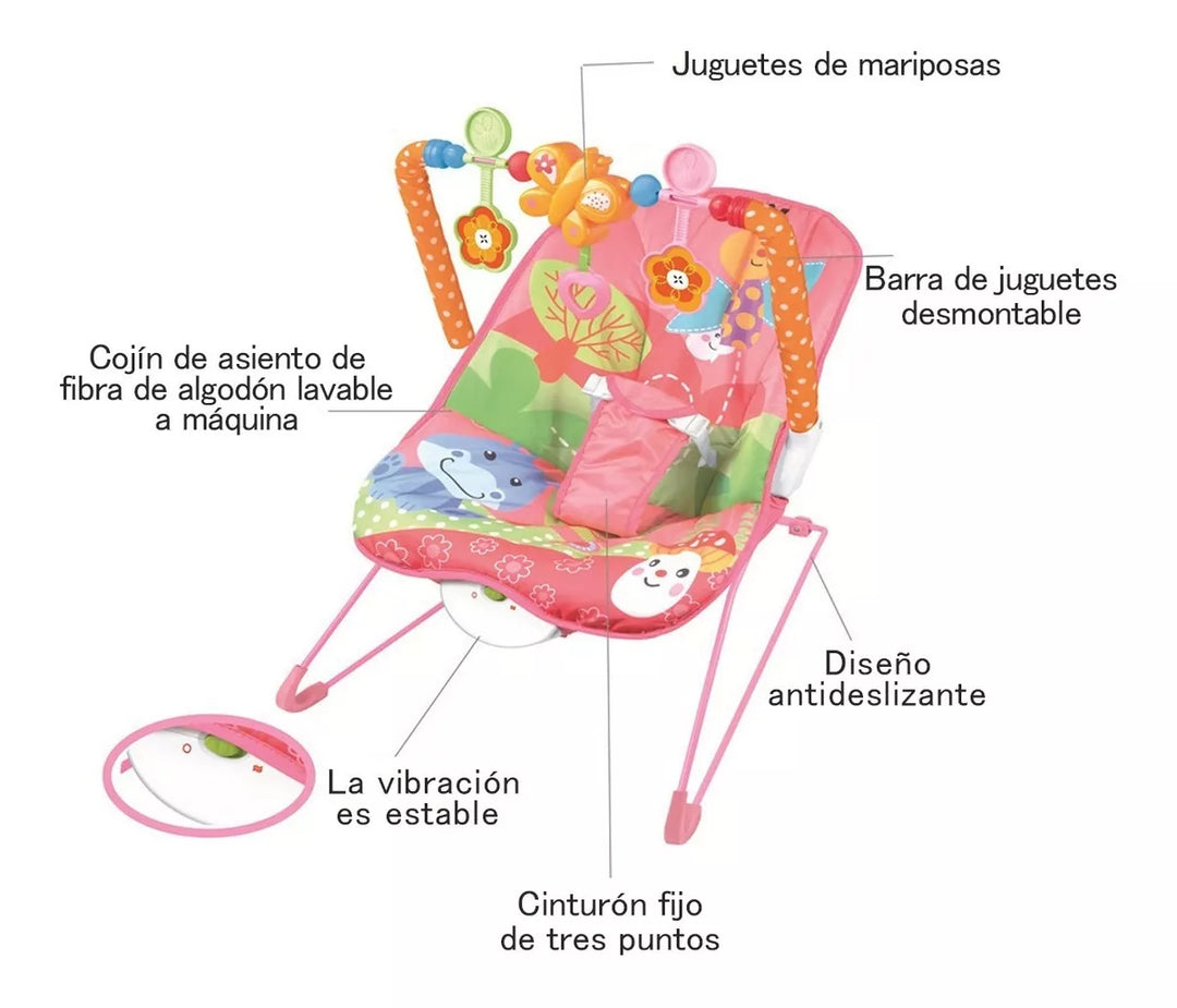 Silla Nido Rosada Con Vibración  Para Bebe