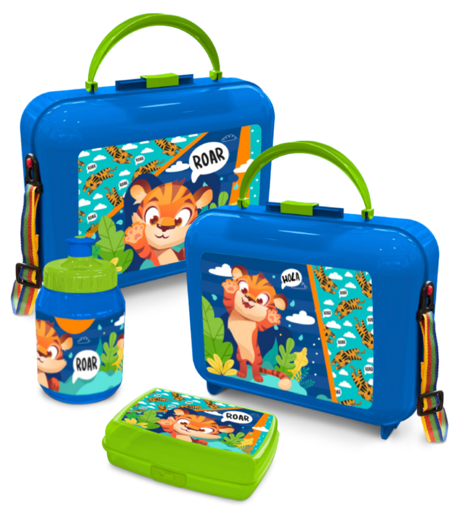Lonchera Con Termo tigre azul para colegio niños
