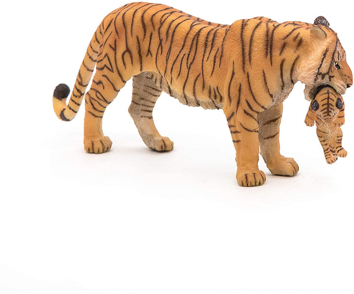 Figura Animales Tigre Con Cachorro Pintado a Mano