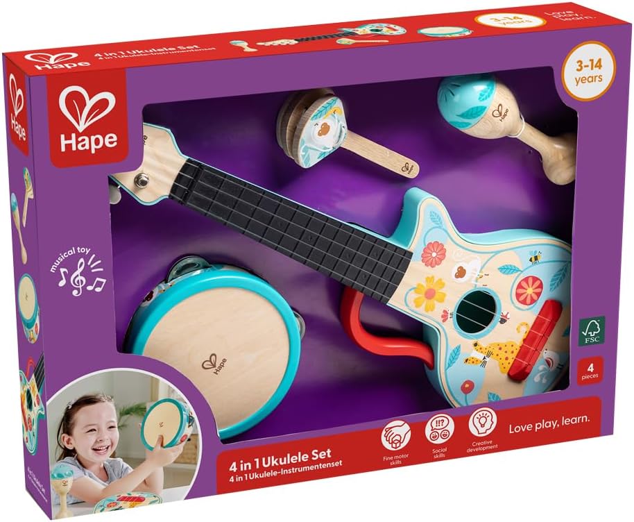 Juego Set  Musical 4 En 1 Madera Para Niños