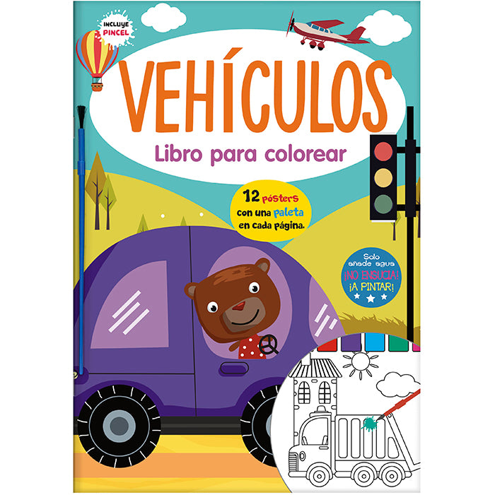 Libro Para Pintar Con Agua vehículos niños