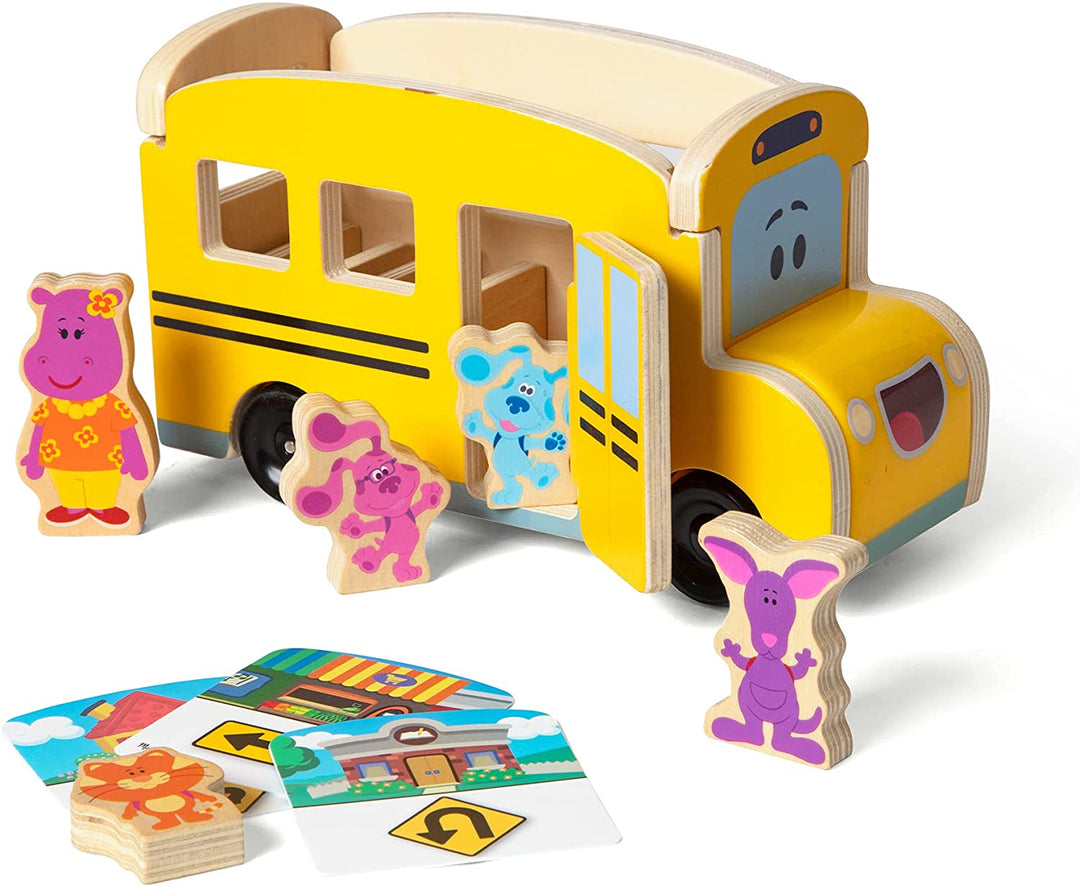 Bus Escolar De Impulso En Madera Pistas Blue
