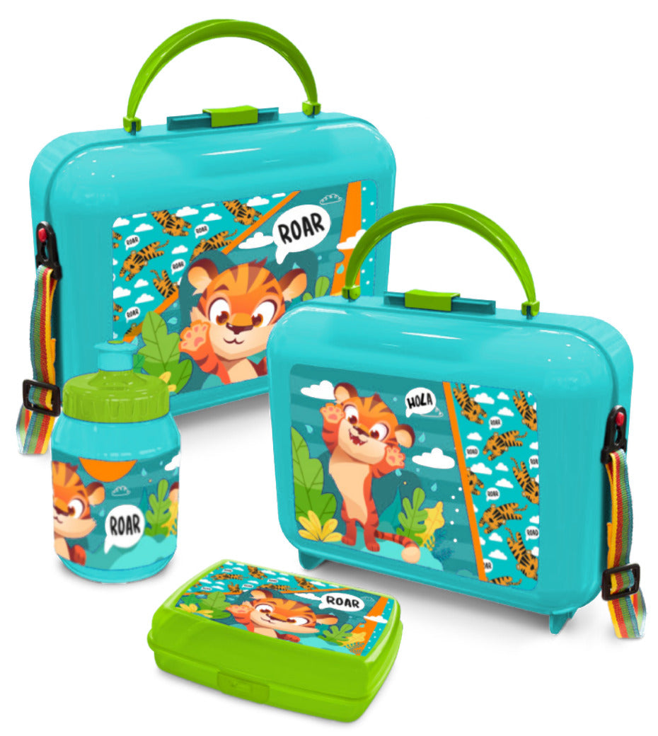 Lonchera Con Termo tigre celeste para colegio niños