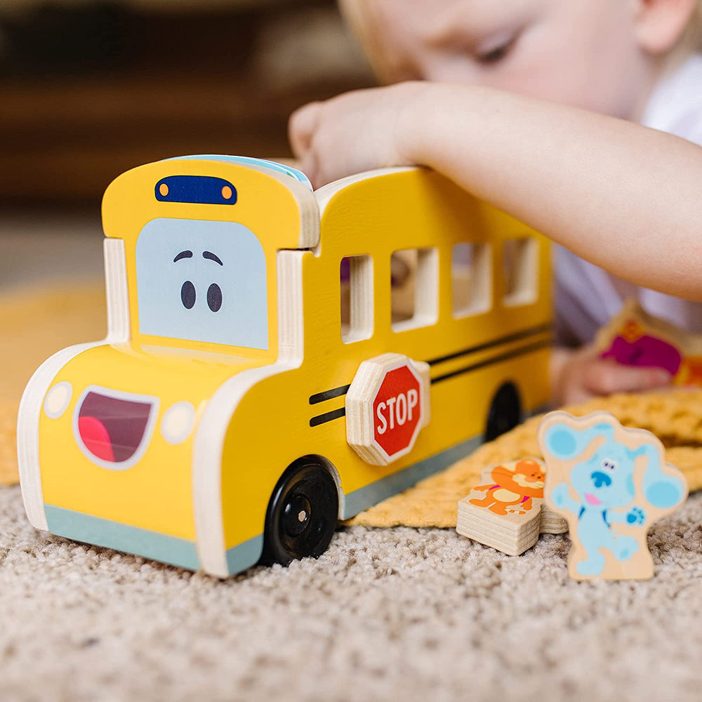 Bus Escolar De Impulso En Madera Pistas Blue