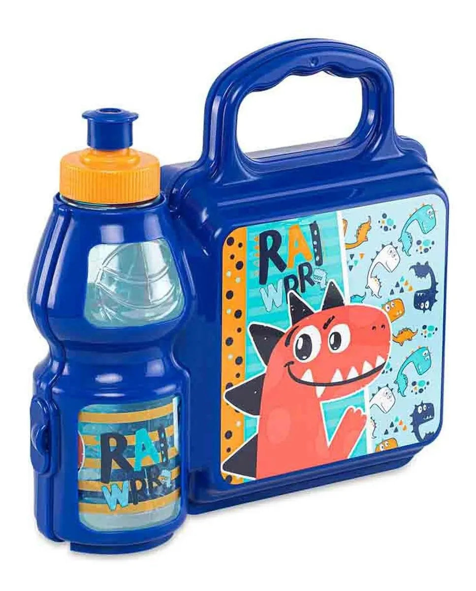 Lonchera Con Termo Dinosaurios azul para colegio niños