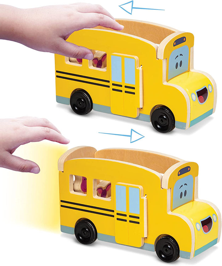 Bus Escolar De Impulso En Madera Pistas Blue