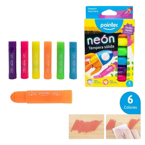 Tempera Solida 6 Colores Neon