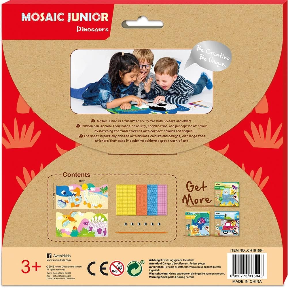 Set De Arte y Manualidades Mosaico Con Stickers Dinosaurios