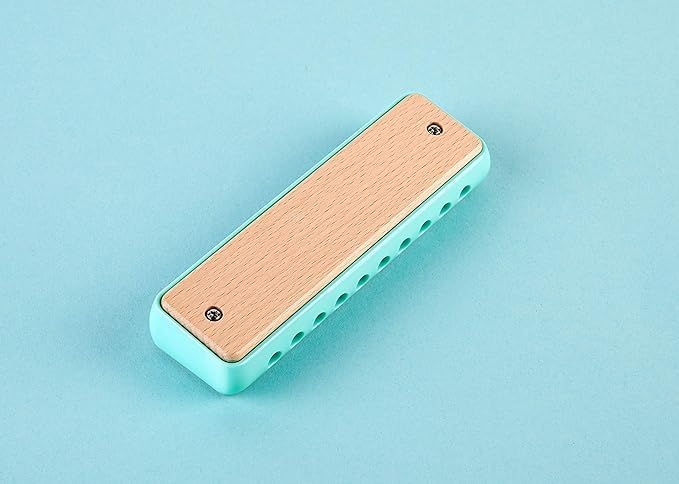 Juguete Armónica Madera Celeste Para Niños