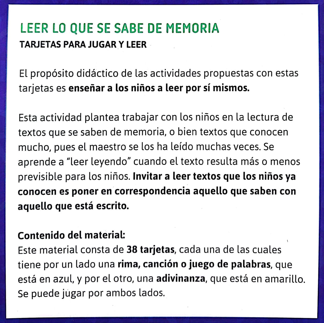 Juego Didactico Lectura y Memoria