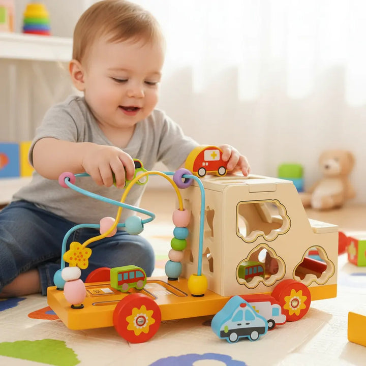 Juguete Carro Sensorial en Madera Montessori Para Niños
