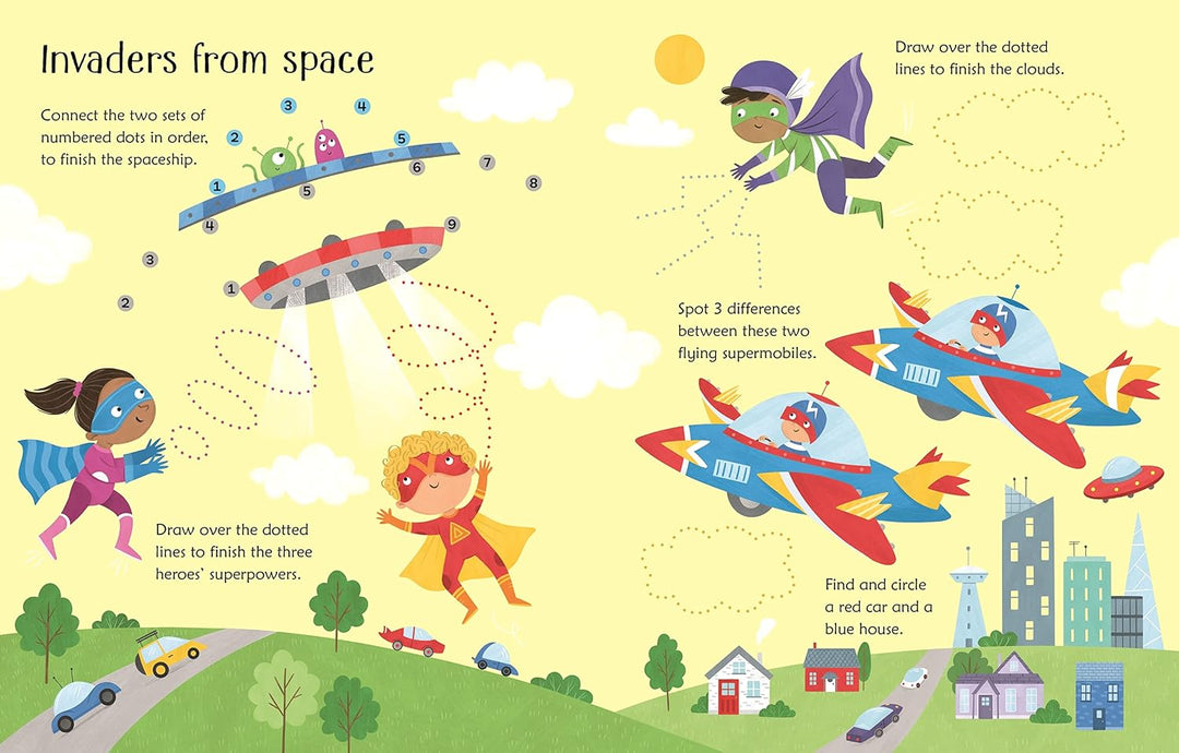 Libro de Actividades Interactivo Superhéroes  Borrable Para Niños