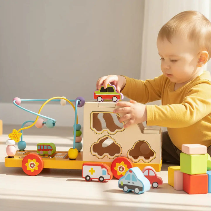 Juguete Carro Sensorial en Madera Montessori Para Niños