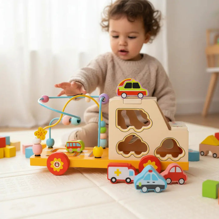 Juguete Carro Sensorial en Madera Montessori Para Niños