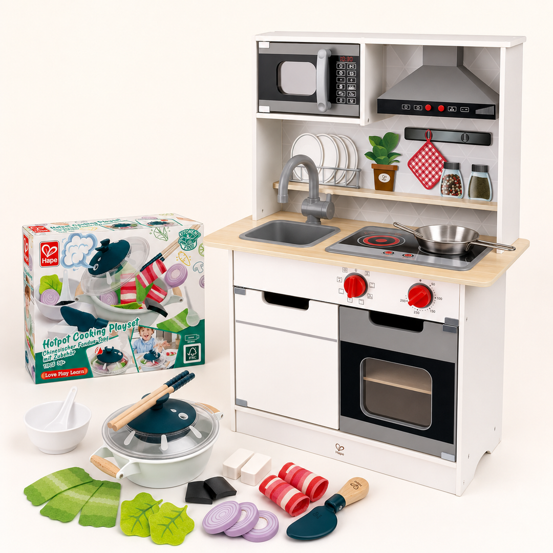Combo Cocina Infantil: Cocina de Madera + Set Hotpot