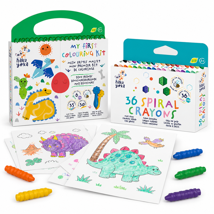 Kit Creativo Dinosaurios: Libro para Colorear + 36 Crayones Texturizados
