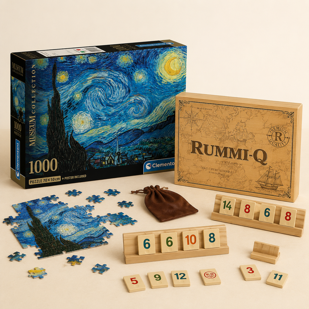 Combo Tarde de Juegos: Noche Estrellada 1000 Piezas + Rummi-Q Madera