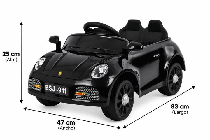 Carro Montable Tipo Porsche Sonidos Y Luces Negro Niños